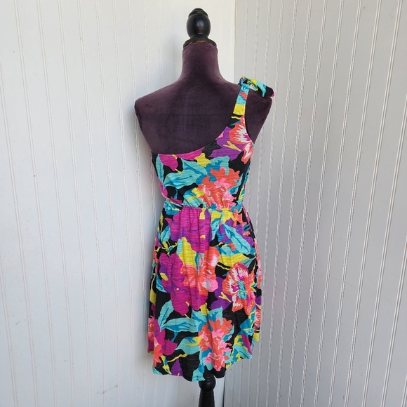 ROXY TROPICAL FLORAL Colorful MERRY VALE ONE SHOULDER Dress Stretch Sz S - Picture 7 of 14